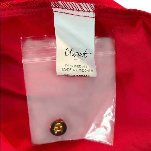 NWT Closet London Women’s Red Button Up A-Line Tie Waist Shirt Midi Dress Size 8 - Picture 4 of 6